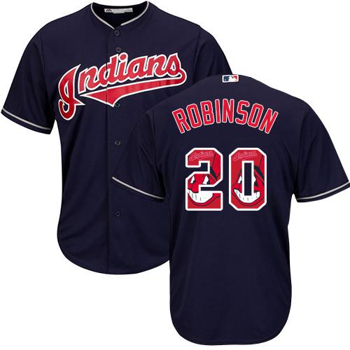 Indians #20 Eddie Robinson Navy Blue Team Logo Fashion Stitched MLB Jersey